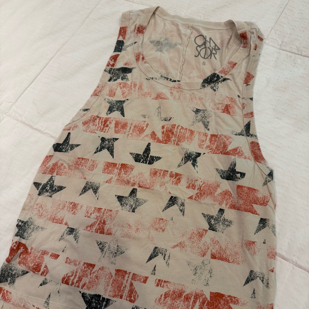 🇺🇸 Chaser Beige Tank Top with Red and Black Star Stripe Print